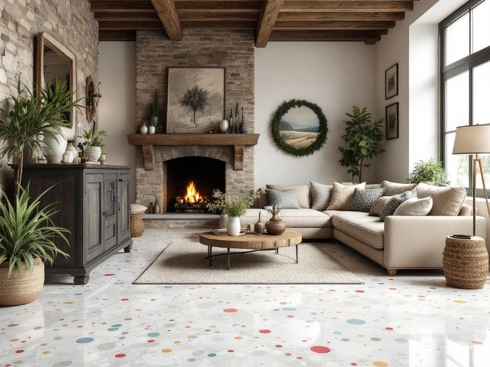 Salon contemporain avec sol décoratif en résine haut de gamme