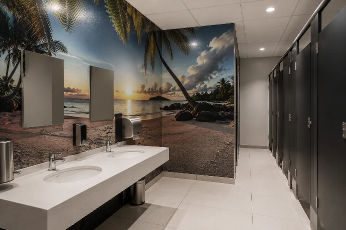 Salle de bain contemporaine avec revêtement en résine décorative