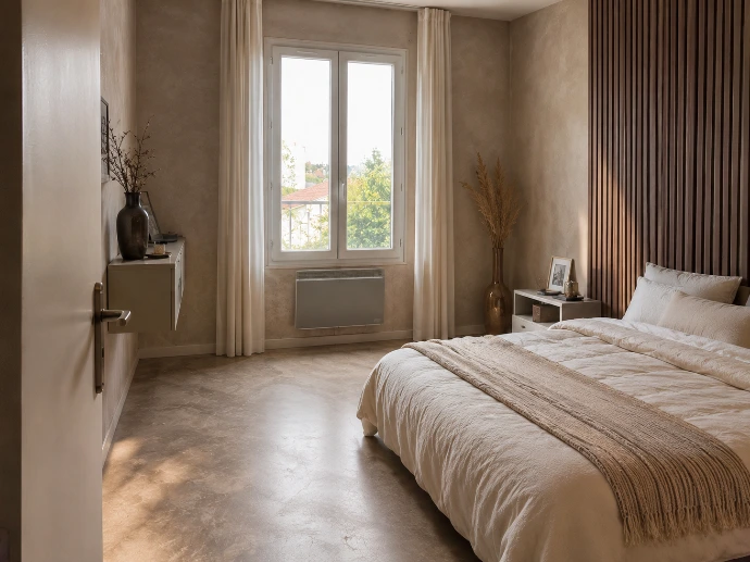 Intérieur contemporain avec finition de sol en résine décorative