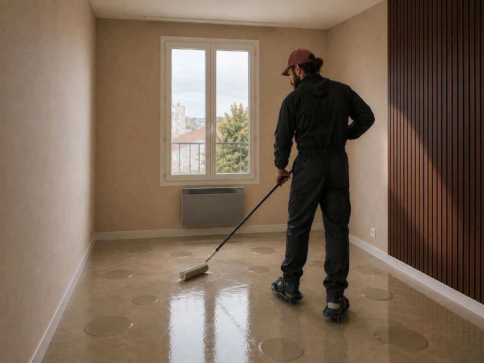 Application artisanale d’un revêtement en résine décorative